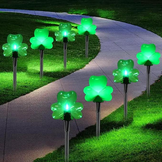 2*4 Pack LED St. Patricks Shamrock Pathway Lights for St. Patricks Day Decorations, Green Lucky Clover Pathway Stake Lights Outdoor Waterproof, UL Certified for Lawn Yard Walkway Irish Decor, Plug In by GreenHaven Gardens