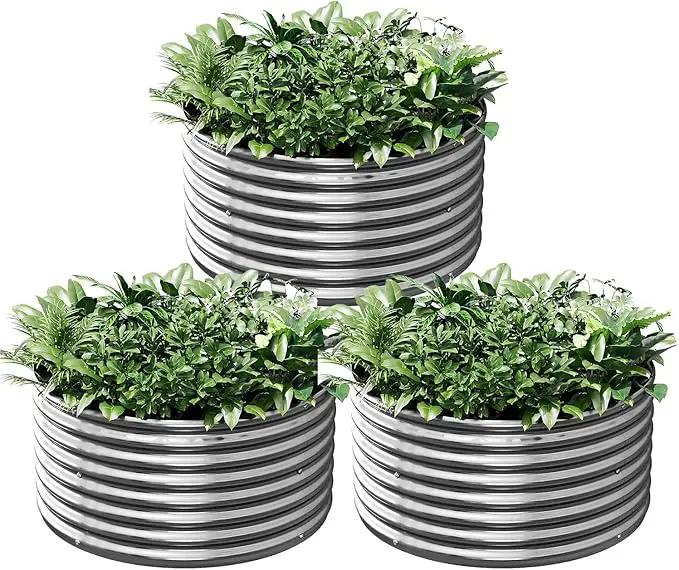 3 Pack 2x2FT Round Galvanized Raised Garden Bed Outdoor,Metal Garden Bed for Vegetables,Steel Raised Beds for Gardening,Above Ground Garden Box for Flower by GreenHaven Gardens