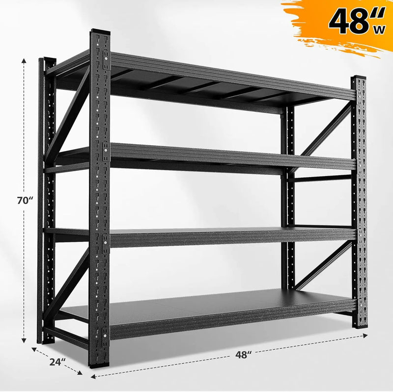3000LBS Storage Shelves, 48" W Heavy Duty Garage Shelving Unit, Adjustable Industrial Shelving, 4 Tier Metal Shelving for Garage, Supermarket, Warehouse, 48" W x 24" D x 70" H by GreenHaven Gardens