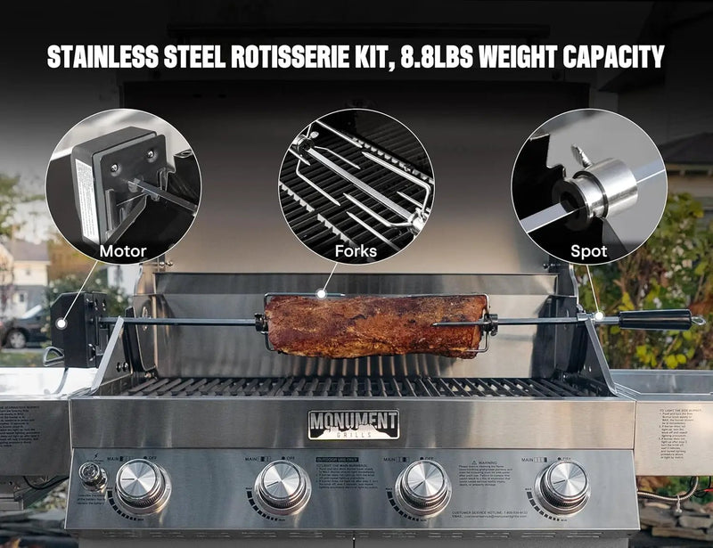 Monument Grills Larger 4-Burner Propane Gas Grills Stainless Steel with Rotisserie Kit(2 Items) by GreenHaven Gardens