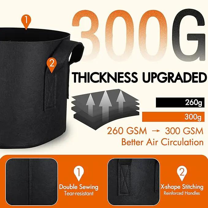 Gardzen 10-Pack 25 Gallon Grow Bags, 300G Thickened Aeration Fabric Pots with Handles, Heavy Duty Cloth Pots for Plants by GreenHaven Gardens