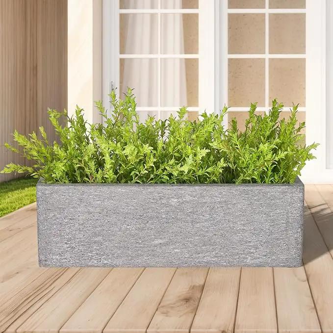 24 Inch Rectangular Concrete Planter,Durable All-Weather Use with Drainage Holes,Large Rectangular Planter for Outdoor Indoor Plants by GreenHaven Gardens