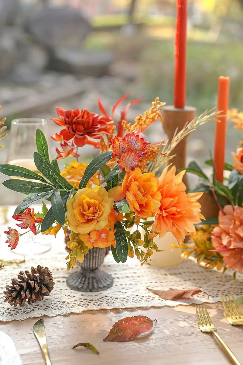 Artificial Flowers 25pcs Real Looking Red Silk Fake Flowers Combo with Stems for DIY Wedding Bouquets Bridal Shower Centerpieces Party Decorations (Orange) by GreenHaven Gardens