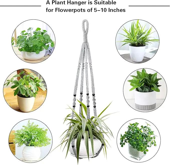 Augshy 2 Packs Macrame Hanging Planter, Indoor Hanging Planter Basket with Wood Beads Decorative Macrame Pot Hanger for Home Decor (Grey) by GreenHaven Gardens