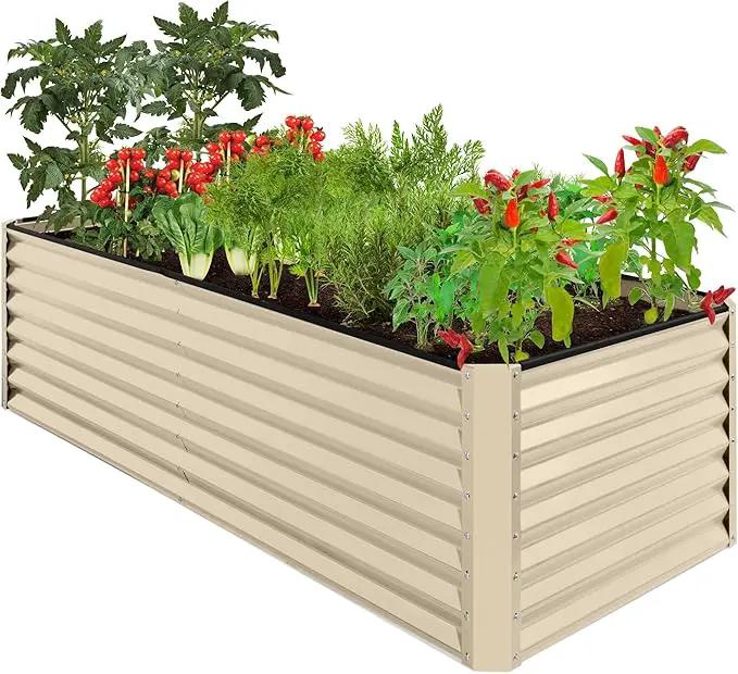Best Choice Products 8x4x2ft Outdoor Metal Raised Garden Bed, Deep Root Planter Box for Vegetables, Flowers, Herbs, and Succulents w/ 478 Gallon Capacity - Beige by GreenHaven Gardens