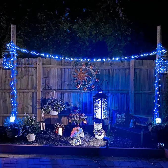 JMEXSUSS 2 Pack Blue Solar String Lights Outdoor Waterproof, Each 33ft 100 LED Solar Fairy Lights, 8 Modes Copper Wire Mini Christmas Light for Outside Patio Garden Tree Christmas Decorations by GreenHaven Gardens