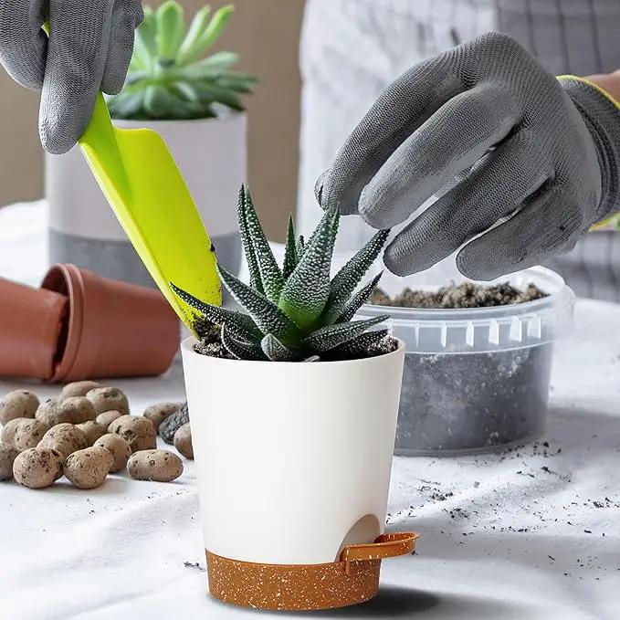 4 inch Small Plant Pots for Outdoor Indoor Plants, 10 Pack Planters with Drainage Holes and Tray, Small Self Watering Pots for Succulent,Cactus, Aloe and Other Plants. (White) by GreenHaven Gardens