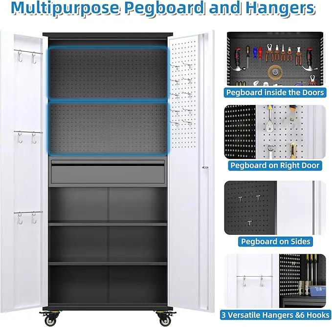 Metal Garage Cabinet with Wheels,71''H Rolling Lockable Steel Tool Storage Cabinet with Pegboard &1 Drawer for Garage,Home,Office,Black Gray, Assembly Required by GreenHaven Gardens