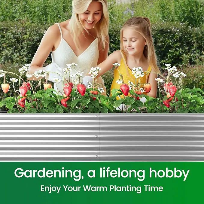 FRIZIONE 2pcs 9 in 1 Tall 8x2ft Galvanized Raised Garden Bed Outdoor,Steel Garden Bed for Vegetables,Above Ground Garden Box for Flower,Metal Raised Beds for Gardening by GreenHaven Gardens