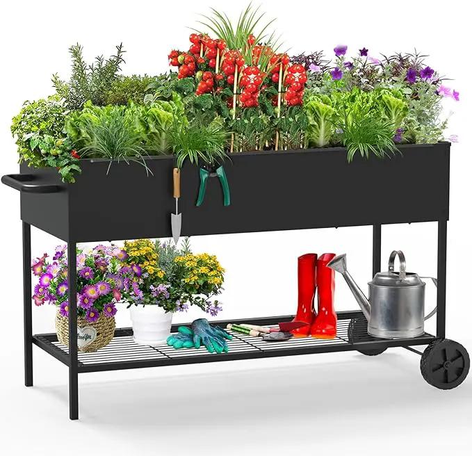 51 × 26 × 32 Inches Raised Garden Bed with Legs/Storage Shelf, Mobile Planter Box for Outdoor Plants, Elevated Garden Bed for Backyard, Balcony, Black by GreenHaven Gardens
