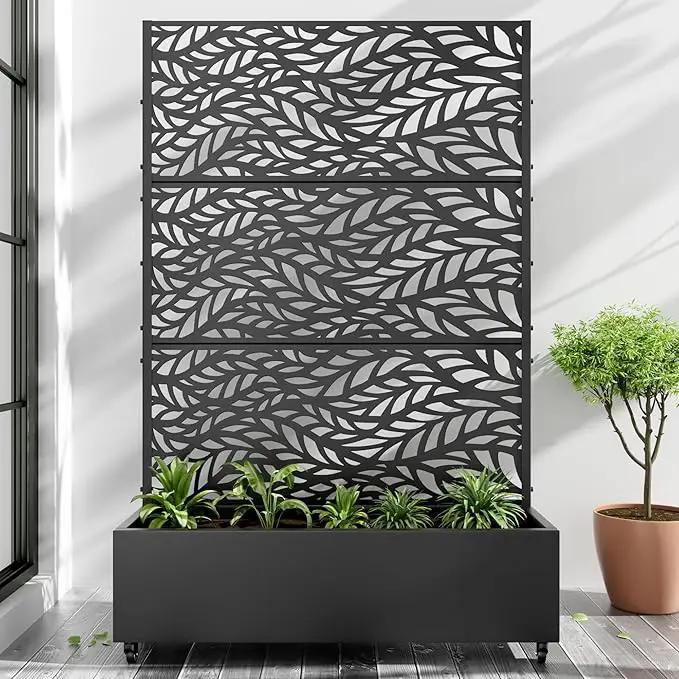 Casaphoria Metal Raised Garden Bed with Trellis and Wheels, 72"x47"x16" Planter Box for Climbing Plants, Vegetables & Vines, Features Drainage Holes and Privacy Screen (Black-Spring) by GreenHaven Gardens
