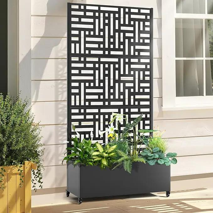 Raised Garden Bed with Trellis and Wheels,73"x35"x16" Metal Raised Garden Bed,Black Modern Metal Planter with Climbing Trellis for Vines & Vegetables by GreenHaven Gardens