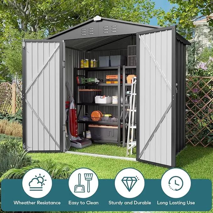 Gizoon Outdoor Storage Shed 6 x 4 FT, Galvanized Metal Garden Shed with Double Lockable Doors, Outdoor Storage Clearance for Backyard Patio Lawn-Dark Grey by GreenHaven Gardens