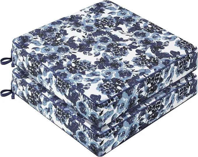 Favoyard Outdoor Chair Cushion 22 x 22 x 3 In Waterproof Pattern Fade Resistant Cushions for Patio Furniture with Removable Cover Attach Straps 28D Foam Insert Cushions Pads for Seat Sofa Couch 2 Pack by GreenHaven Gardens