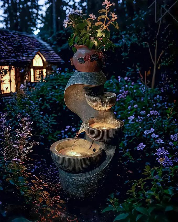 20" H Outdoor Water Fountain, Modern Outdoor Garden Fountains with LED Lighted for Garden, Patio, Deck, Backyard and Home Art Decor by GreenHaven Gardens