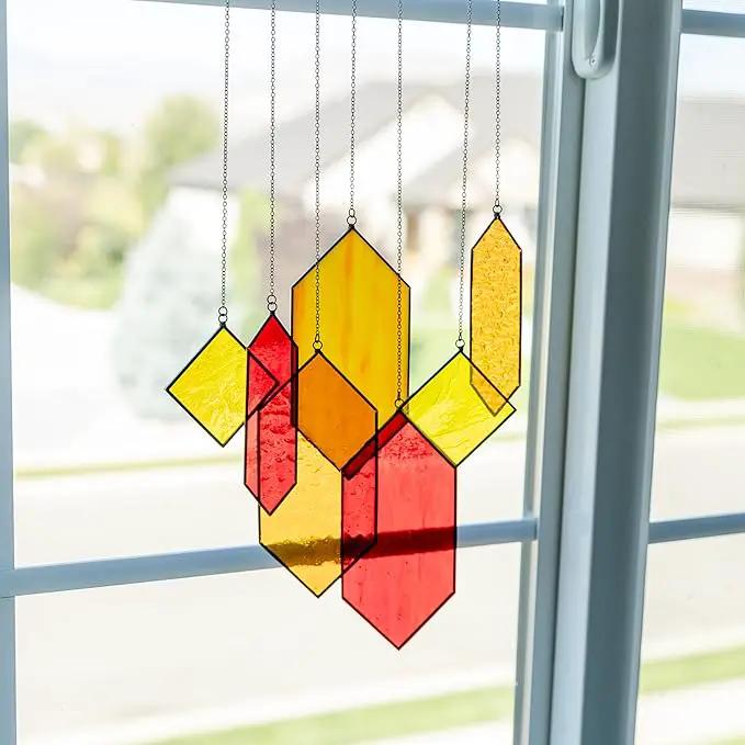 Stained Glass Window Hanging from Son Sun Catchers Wall Hanging Window Decor Sunset Glow Stain Glass Handcrafted Preassembled Vivid Real Stained Glass Art Sun Catcher by GreenHaven Gardens