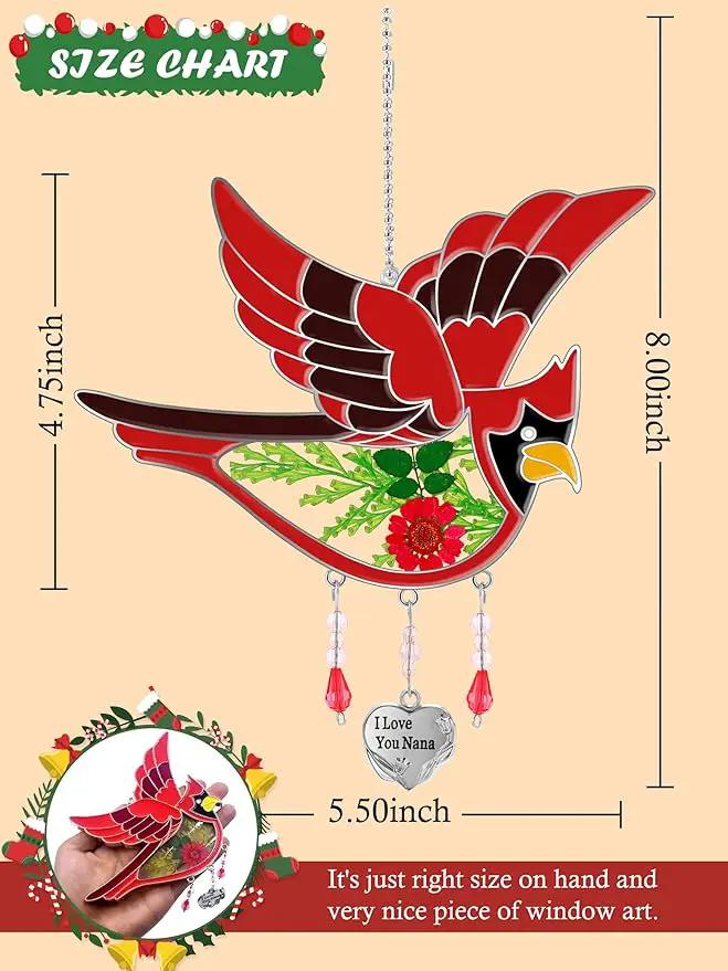 KY&BOSAM Cardinal Suncatcher Nana Gifts I Love You Nana Stained Glass Suncatchers Hanging Ornament for Window Wind Chime Birthday Gifts for Women Nana Grandma Mother`s Day Christmas Tree Gifts by GreenHaven Gardens
