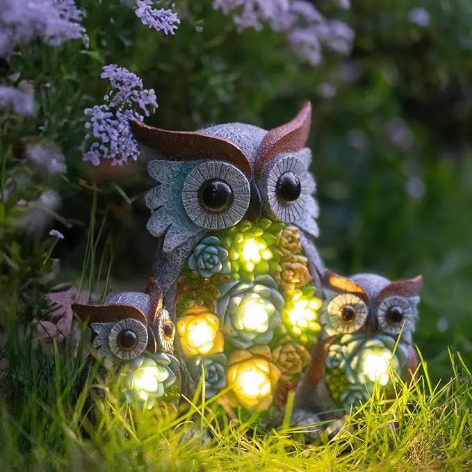 Solar Garden Statue Lights Owl Figurine with LED Lights, Outdoor Garden Succulent Ornaments Waterproof Decoration for Outside Patio Yard Lawn Decor by GreenHaven Gardens