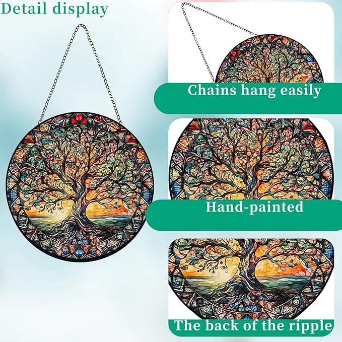 Tree of Life Suncatcher Indoor/Outdoor Stained Glass Window Hanging - Handmade Stained Glass Suncatchers for Windows Hanging - Decoration for Home Garden Christmas Party Wedding Housewarming Gifts by GreenHaven Gardens
