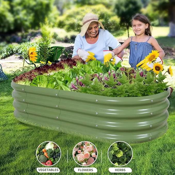 Galvanized Raised Garden Bed Outdoor- 2 Pcs Raised Beds for Gardening| Metal Planter Box, Steel Raised Garden Bed Kit with Gloves for Vegetables, Flower, Herbs (4x2x1FT, Green) by GreenHaven Gardens