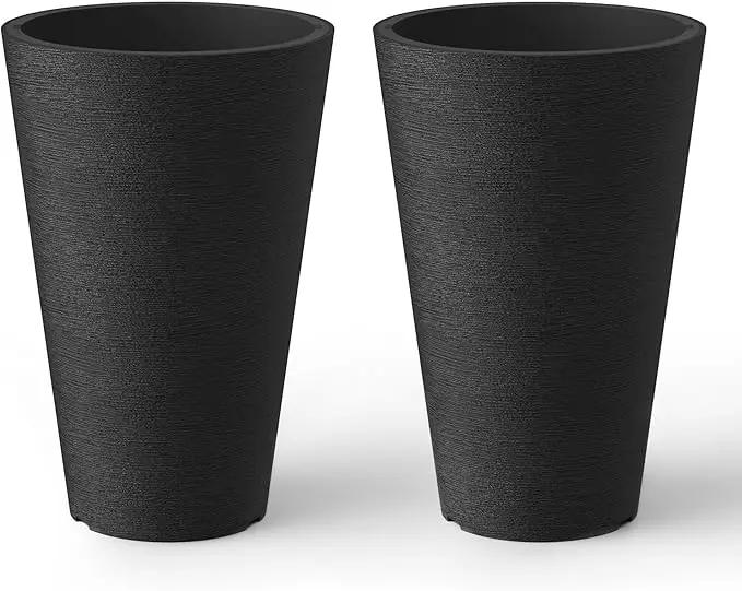 Kante Tall Round Planter Set of 2, 13 Inch Tall Decorative Planter Pots for Outdoor Indoor Garden Patio Front Porch (Black) by GreenHaven Gardens