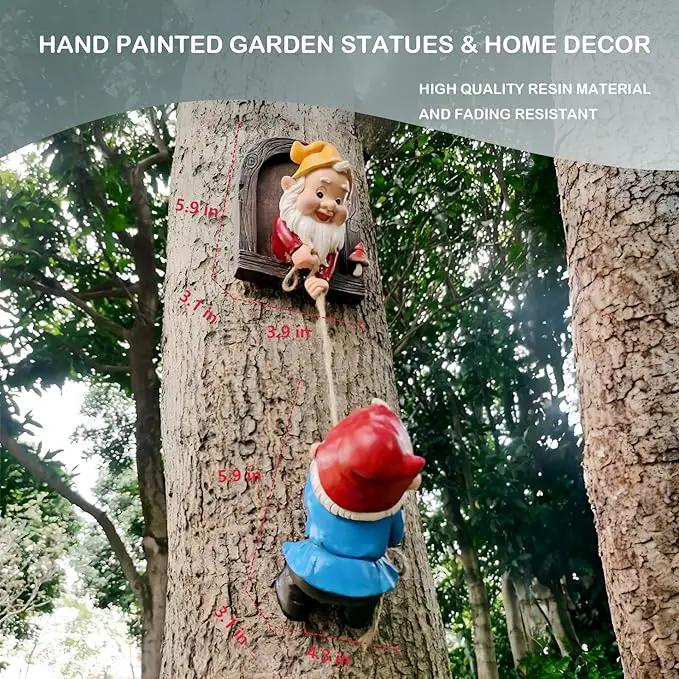 Elenon Climbing Gnomes Tree Faces Decor Outdoor for Yard, Adorable Gnome Tree Hugger Fairy Door Statue for Tree, Funny Garden Tree Peeker Sculpture Yard Patio Art by GreenHaven Gardens