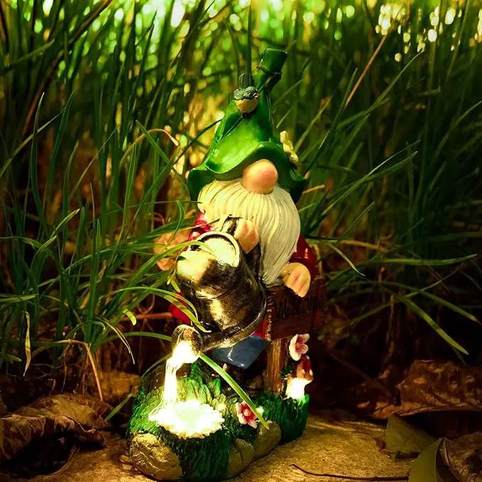 mopha Garden Gnomes Statues Outdoor Decor with Watering Can Solar Lights Resin Figurines Outside Decoration for Patio Yard Lawn Porch Ornaments Clearance Gardening Gift by GreenHaven Gardens