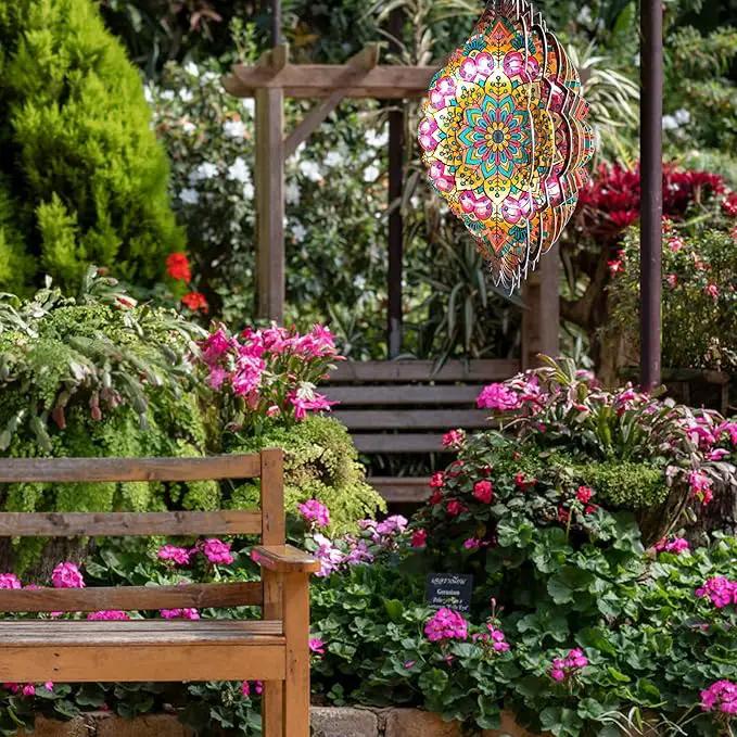 Wind Spinners Outdoor Mandala Lucky Star,Laser Cut Metal Kinetic Art Wind Spinner Gift for Christmas,12In Stainless Steel Hanging Yard&Garden 3D Wind Sculpture Decorations Indoor Spinners by GreenHaven Gardens