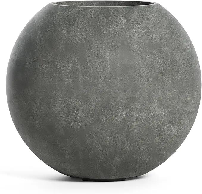 Orbo Globe Sphere Planter - 29.5 in x 29.5 in x 26.2 in - Grey Stone by GreenHaven Gardens