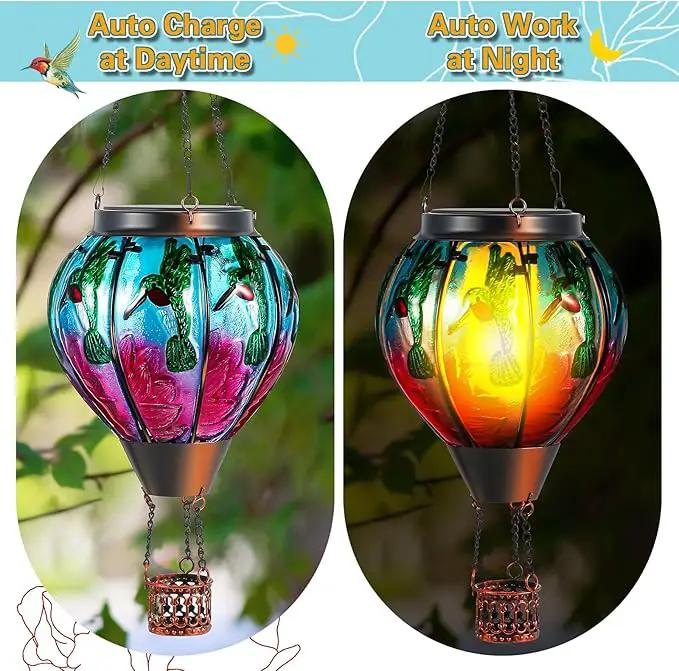2 Pcs 20Inch Hummingbird Hot Air Balloon Hanging Solar Lantern Outdoor Garden Decor Waterproof Hot Air Balloon Flame Lantern for Lawn Porch Yard by GreenHaven Gardens