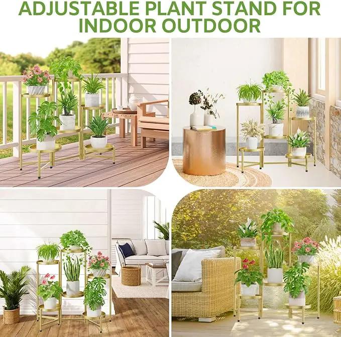 iDavosic.ly 6 Tier Large Plant Stand Indoor, 10 Inch Wide Tall Corner Metal Plant Stands Outdoor for Multiple Plants, Folding Tiered Flower Display Holder Rack Shelf, Gold by GreenHaven Gardens