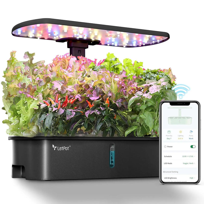 LETPOT LPH-Air Hydroponics Growing System Kits, APP & WiFi Controlled Smart Indoor Garden with 24W Grow Light Full Spectrum, 10 Pods Planter Indoor Gardening for Gifts, Kitchen, Vegetable (Black) by GreenHaven Gardens