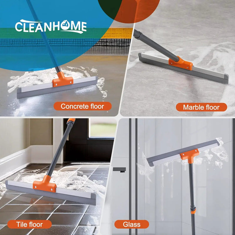 Rubber Floor Squeegee for Concrete Floor, Tile Floor, Metal Aluminium Heavy Duty Garage Shower Floor Squeegee Broom for Removing Water, Commercial Scrubber Mop with Extendable Long Handle by GreenHaven Gardens