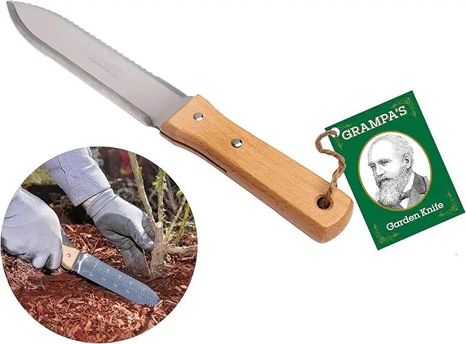 Grampa's Garden Knife - Versatile 7" Hori Hori Garden Knife With Straight & Serrated Steel Blade. Heavy-Duty Garden Hand Tool For Weeding, Digging or Planting. Includes Protective Sheath. by GreenHaven Gardens