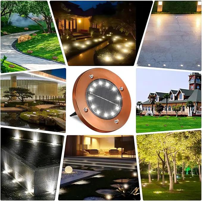 HOFLY Outdoor In-Ground Solar Landscape Lights - 8 Pack, 12 LED, White Light for Pathway, Yard, Patio, Walkway by GreenHaven Gardens