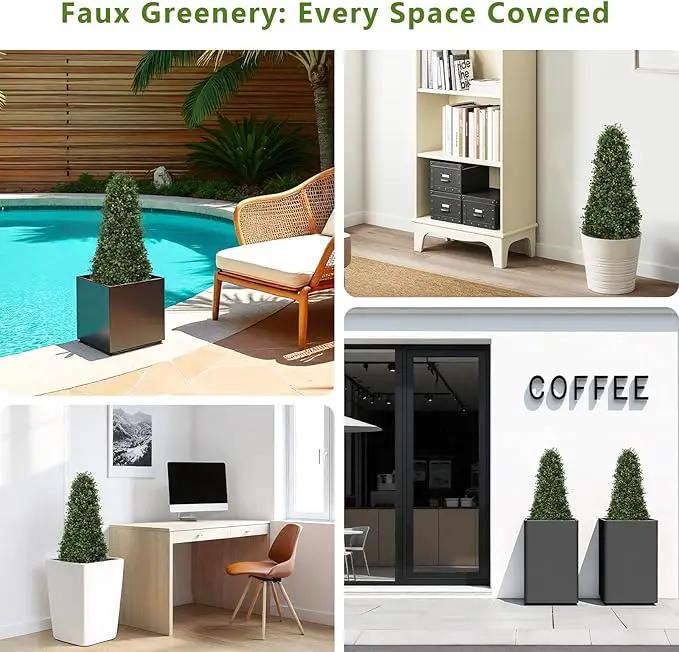 3ft Artificial Boxwood Topiary Trees (Set of 2) - UV Resistant Faux Plants Outdoor, Realistic 36" Fake Cone Bushes and Shrubs for Front Porch, Planter, Patio - Low Maintenance & Evergreen by GreenHaven Gardens
