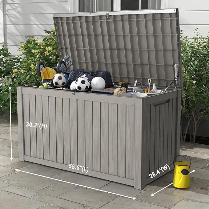 Mars Villa 180 Gallon Outdoor Storage Box Waterproof, Extra Large Resin Deck Box, Outside Storage Bin for Patio Furniture Cushions, Pool Supplies, Sports Gear, UV Resistant and Weatherproof, Greige by GreenHaven Gardens