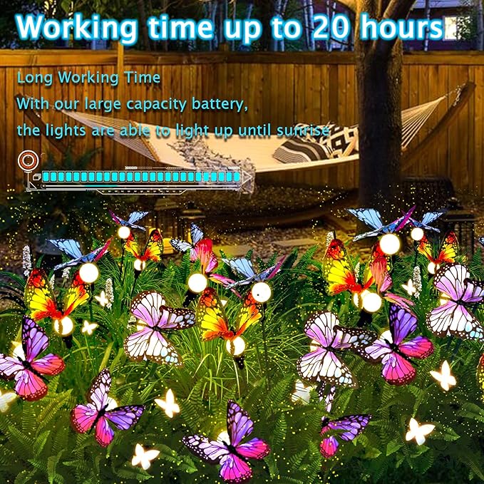 Solar Butterfly Lights Outdoor, 4 Pack 24 LED Solar Garden Lights Outdoor Waterproof,Solar Outdoor Lights Garden Decor for Yard,Patio,Lawn,Pathway by GreenHaven Gardens