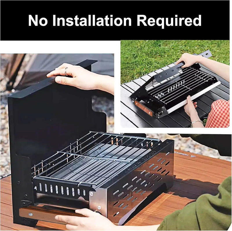 Charmline 19x13in Foldable Portable Grill Charcoal, Compact Grills for Outdoor Use, Desktop Charcoal Grill for Indoor Use, BBQ Grill for Camping, Picnics, Gardens and Beach Parties, Black by GreenHaven Gardens