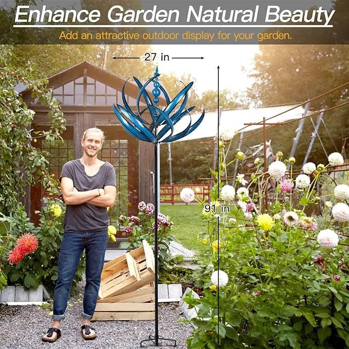 91 inch Wind Spinners Outdoor - Extra Large Outdoor Metal Wind Sculptures Spinners with Stake, Windmills for The Yard Garden, Yard Art Garden Lawn Decor - Blue (27" W x 91" H) by GreenHaven Gardens