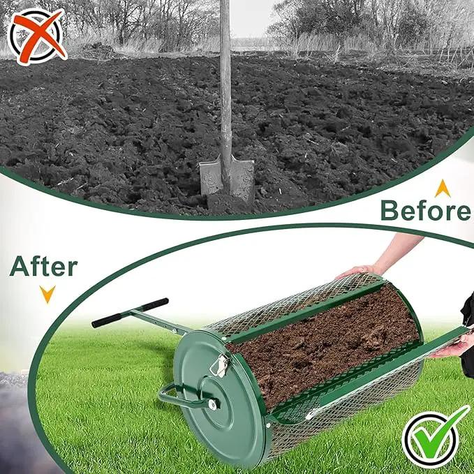 Compost Spreader, Durable Lawn Roller, Manure Spreader with Upgrade T Shaped Handle,Top Soil Spreader for Lawn and Garden Care Manure Spreaders Roller (12.5 Inch-T-Green-S) by GreenHaven Gardens