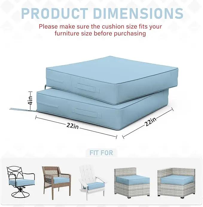 Patio Chair Cushions 22 X 22 X 4 Inch Waterproof Outdoor Seat Cushions for Patio Furniture, Outdoor Sofa Couch Pads with Ties & Handle, Set of 2, Light Blue by GreenHaven Gardens