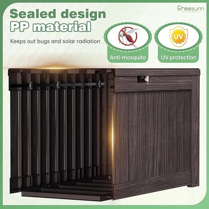 Greesum 120 Gallon Outdoor Storage Box with Lock - Large Resin Deck Box, Reinforced Lid for Garden, Patio, Lawn, Brown by GreenHaven Gardens