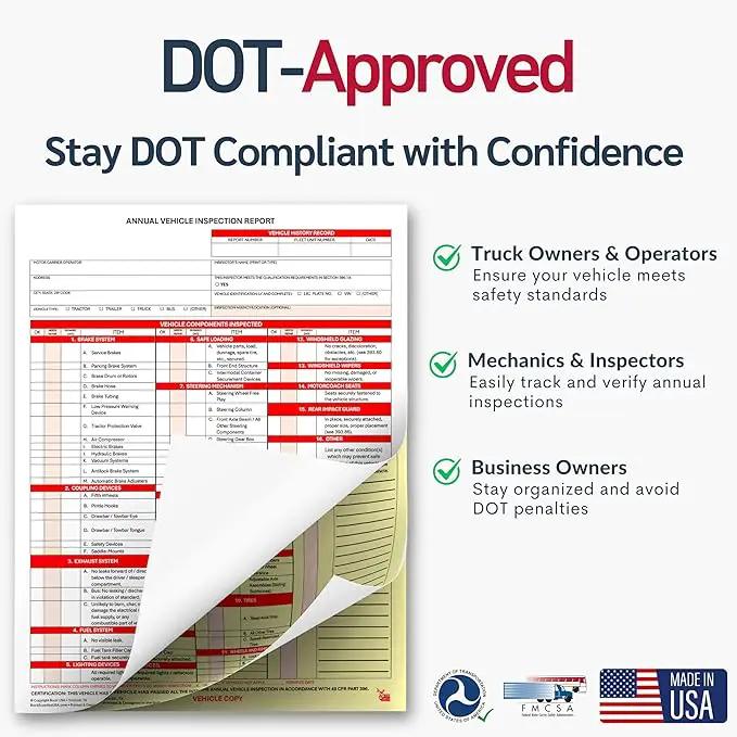 5 Pack 3-Ply Carbonless Annual Vehicle Inspection Report Forms with FMCSA 2-Ply Mylar Laminate Adhesive Vinyl Labels, DOT Inspection Forms and Stickers, Shrink-Wrapped, 8.5" x 11.75" - Made in USA by GreenHaven Gardens