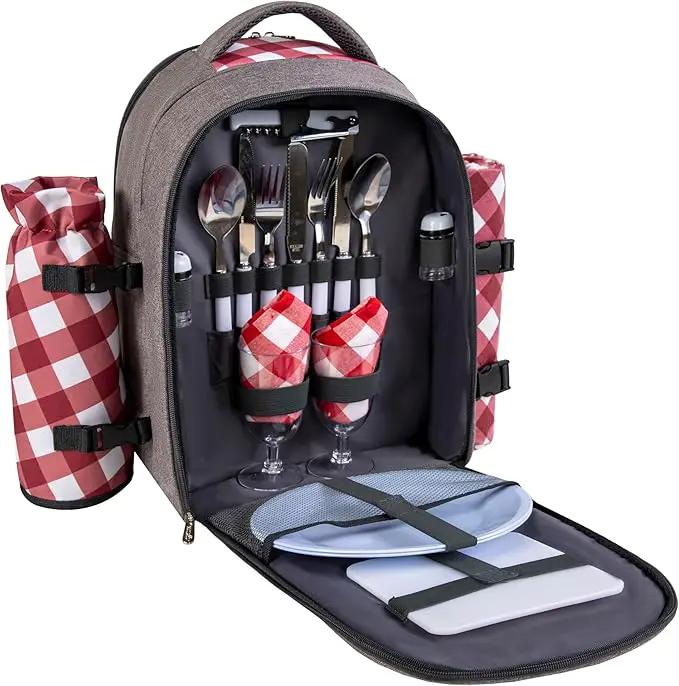 apollo walker Picnic Backpack Bag with Cooler Compartment, Detachable Bottle/Wine Holder, Fleece Blanket, Plates and Cutlery Set (2 Person, Gray) by GreenHaven Gardens