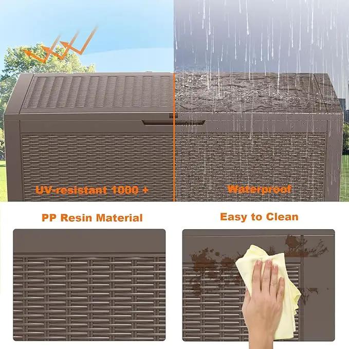 100 Gallon Outdoor Storage Box – Waterproof Deck Box for Garden & Patio,Light Brown by GreenHaven Gardens