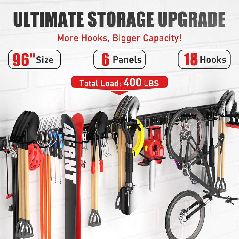 Garage Tool Organizer Wall Mount 96 inches with 18 Adjustable Heavy-Duty Hooks, Garage Organization, Garden Tool Storage Rack, Yard, and Shed, Holds Up to 750 lbs by GreenHaven Gardens