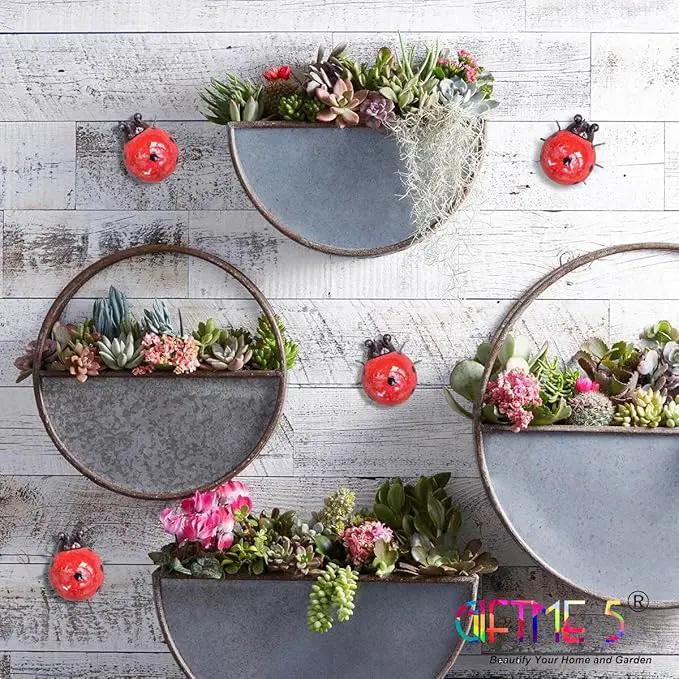 GIFTME 5 Metal Garden Yard Art Decorative 4 Pack Ladybugs Outside Garden Wall Sculptures(RED) by GreenHaven Gardens