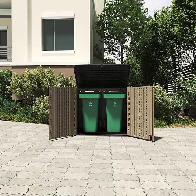 HOMSPARK Storage Shed Weather Resistance, Multi-Purpose Outdoor Storage Cabinet for Backyards and Patios, Horizontal Storage Shed for Lawnmower, Patio Accessories (Coffee, Large - 26 cu.ft) by GreenHaven Gardens