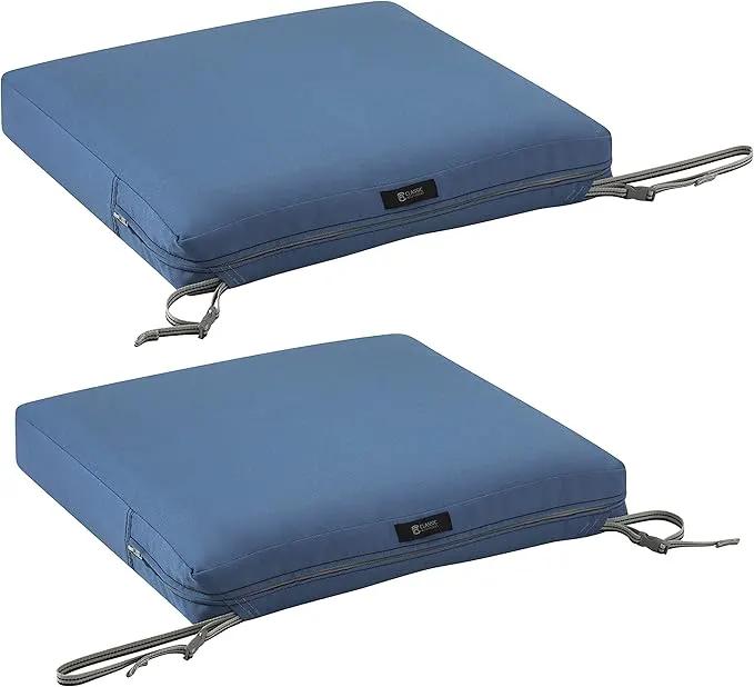 Classic Accessories Ravenna Water-Resistant 21 x 19 x 3 Inch Patio Seat Cushion, Empire Blue, Chair Seat Cushion by GreenHaven Gardens